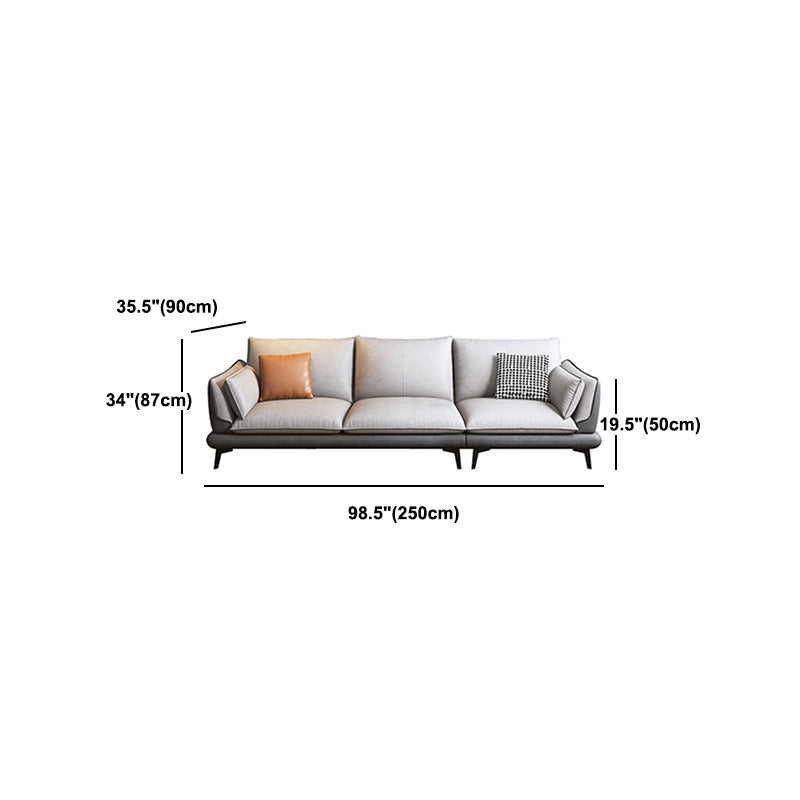 Faux Leather Sofa & Chaise Modern Flared Arm Sofa in Light Grey