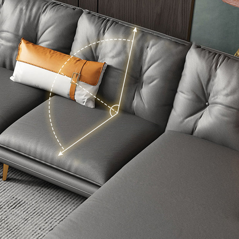 Modern 4-seat Faux Leather Sofa & Chaise Grey Sloped Arm Sofa Clearhalo 'furn' 'furn_sectionals' 'Furniture' 'Living Room Furniture' 'Sectionals' 5436894