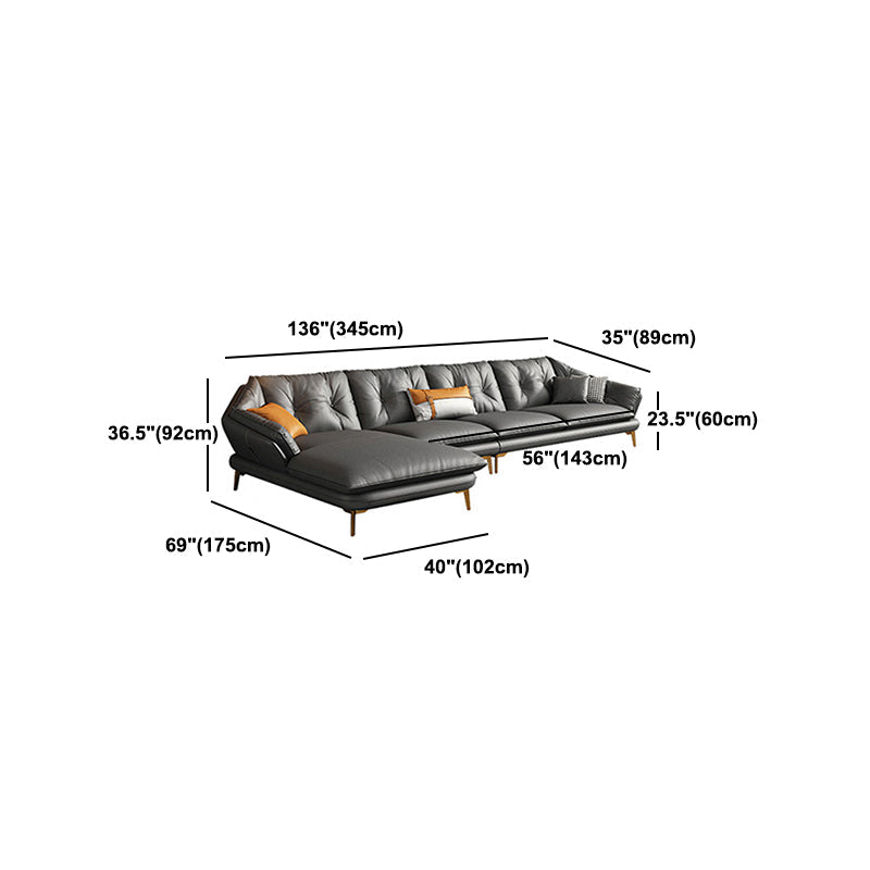 Modern 4-seat Faux Leather Sofa & Chaise Grey Sloped Arm Sofa Clearhalo 'furn' 'furn_sectionals' 'Furniture' 'Living Room Furniture' 'Sectionals' 5436899