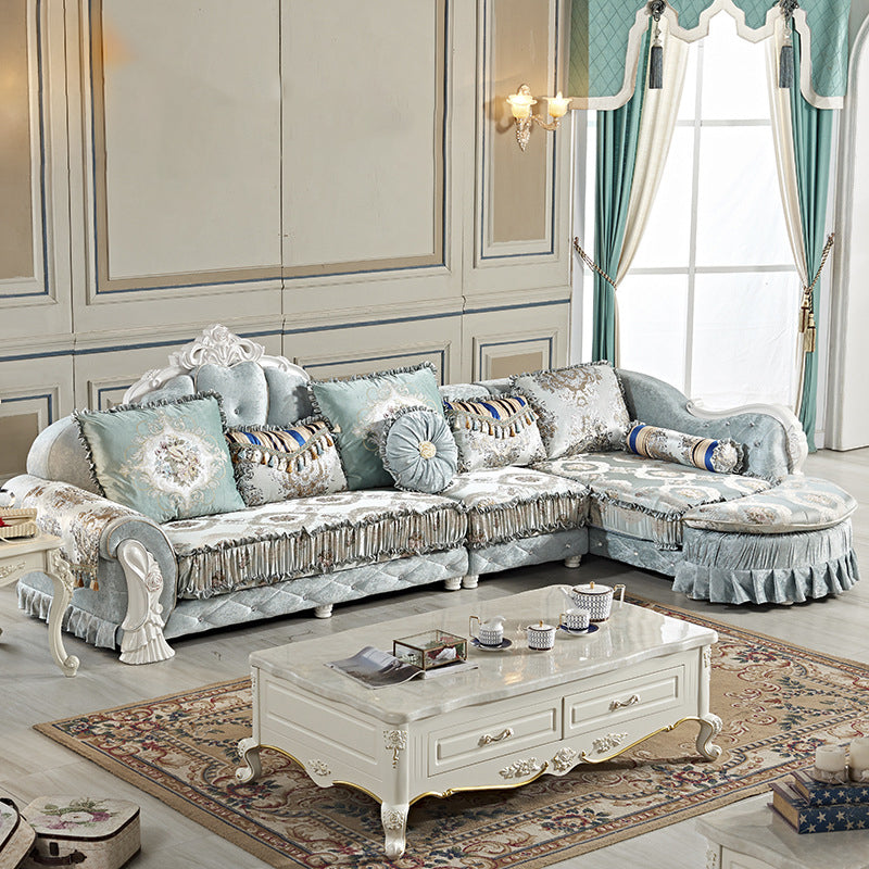 Divano a 4 posti in legno tradizionale di divano braccio svasato con cuscini