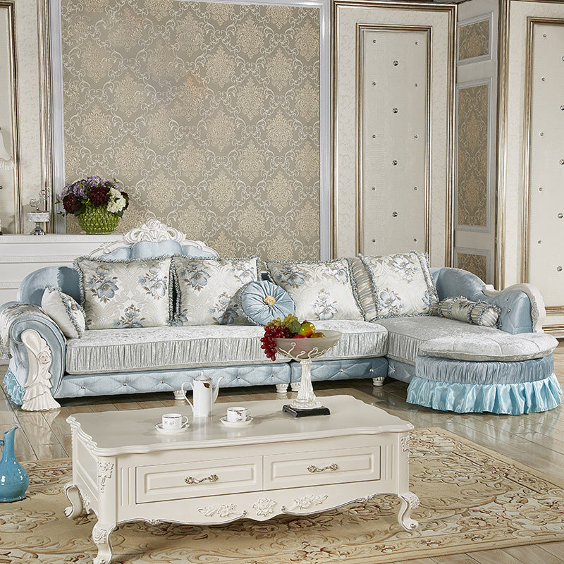 Divano a 4 posti in legno tradizionale di divano braccio svasato con cuscini