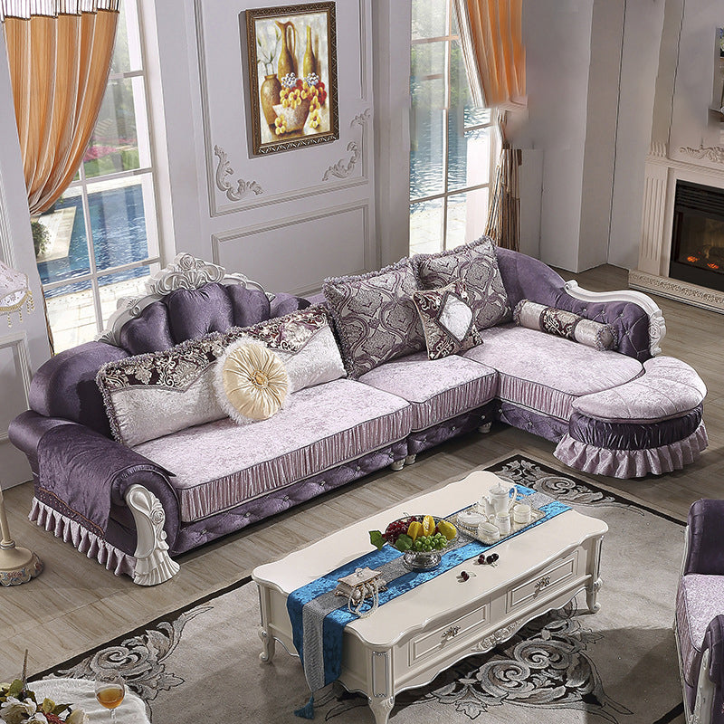 Divano a 4 posti in legno tradizionale di divano braccio svasato con cuscini