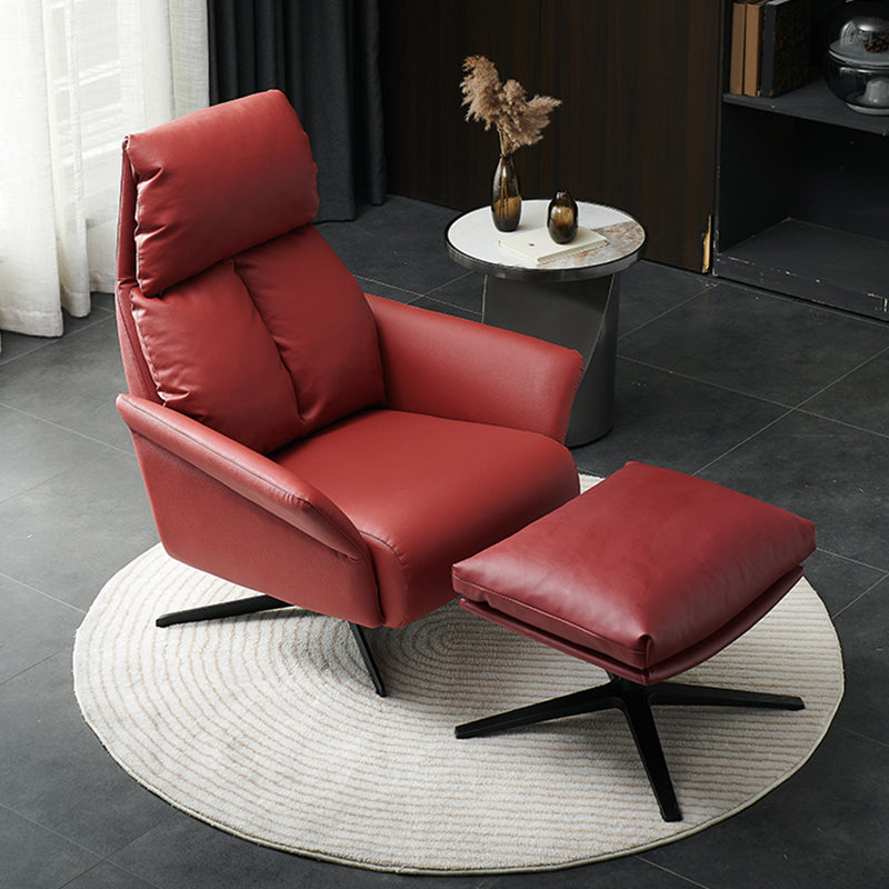 Solid Color Swivel Chair with Black Legs Arms Included Room Chair for Living Room Red With Ottoman Clearhalo 'Accent Chairs' 'accent_chairs' 'Chairs & Seating' 'furn' 'furn_accent_chairs' 'Furniture' 'Living Room Furniture' 5437034