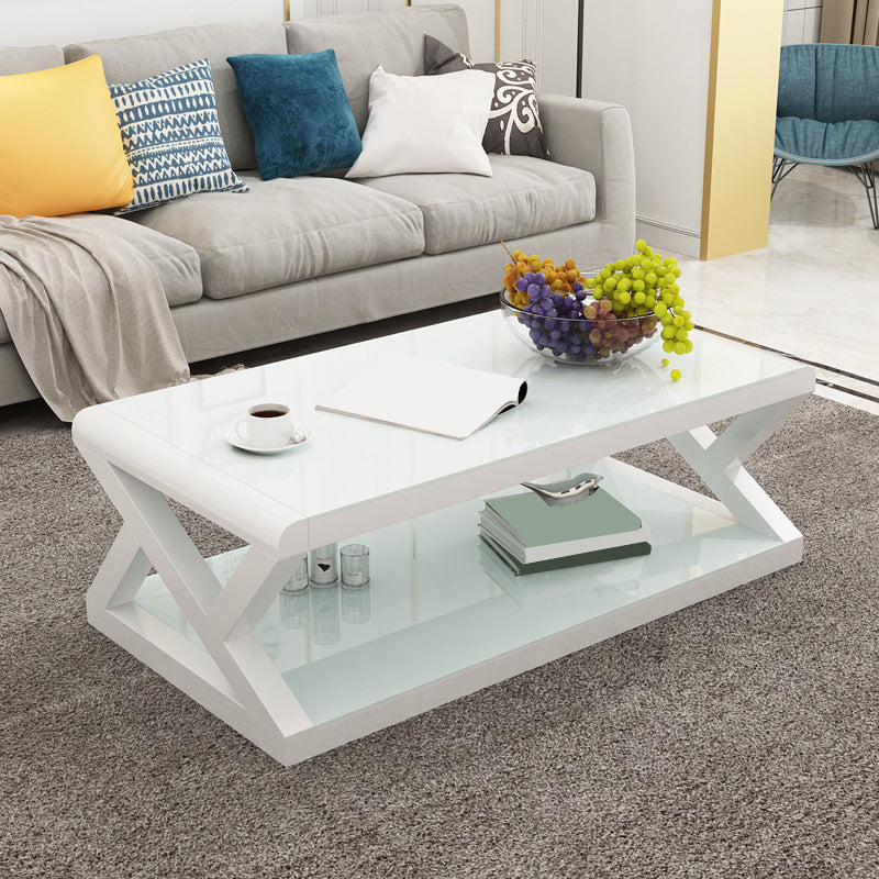 Modern Style Tempered Glass Top Cocktail Table Metal Frame Coffee Table
