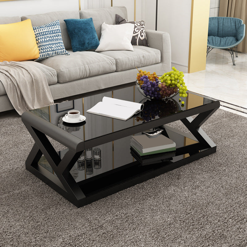 Modern Style Tempered Glass Top Cocktail Table Metal Frame Coffee Table