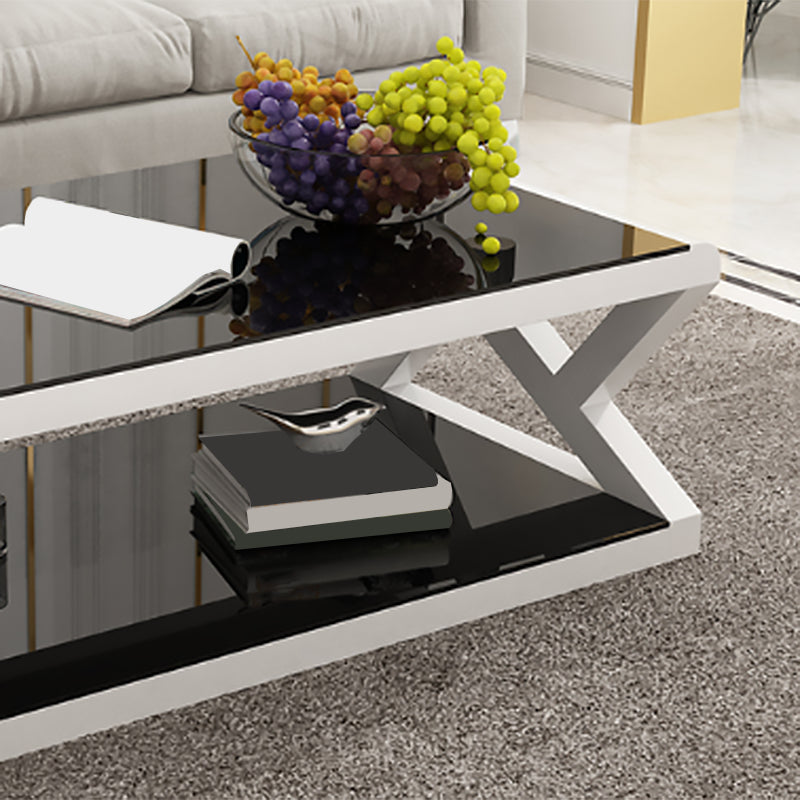 Modern Style Tempered Glass Top Cocktail Table Metal Frame Coffee Table