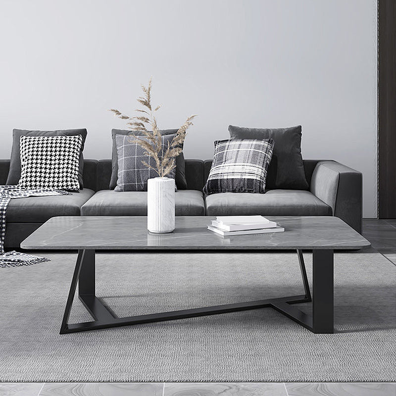 Glam Style Slate Top White Gold/black Top Black Metal Footer Coffee Table Gray Clearhalo 'Coffee & Accent Tables' 'Coffee Tables' 'coffee_tables' 'furn' 'furn_coffee_tables' 'Furniture' 'Living Room Furniture' 5437205