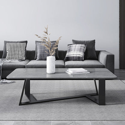 Glam Style Slate Top White Gold/black Top Black Metal Footer Coffee Table Gray Clearhalo 'Coffee & Accent Tables' 'Coffee Tables' 'coffee_tables' 'furn' 'furn_coffee_tables' 'Furniture' 'Living Room Furniture' 5437205