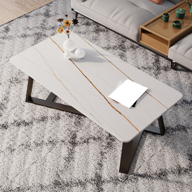 Glam Style Slate Top White Gold/black Top Black Metal Footer Coffee Table White Gold Clearhalo 'Coffee & Accent Tables' 'Coffee Tables' 'coffee_tables' 'furn' 'furn_coffee_tables' 'Furniture' 'Living Room Furniture' 5437206
