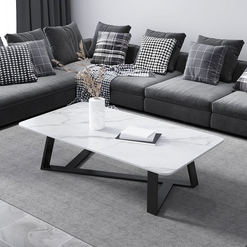 Glam Style Slate Top White Gold/black Top Black Metal Footer Coffee Table White Clearhalo 'Coffee & Accent Tables' 'Coffee Tables' 'coffee_tables' 'furn' 'furn_coffee_tables' 'Furniture' 'Living Room Furniture' 5437207