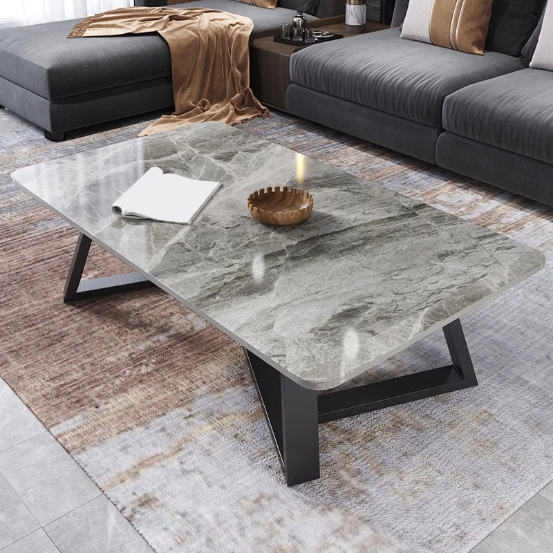 Glam Style Slate Top White Gold/black Top Black Metal Footer Coffee Table Light Grey Clearhalo 'Coffee & Accent Tables' 'Coffee Tables' 'coffee_tables' 'furn' 'furn_coffee_tables' 'Furniture' 'Living Room Furniture' 5437213