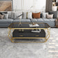 Glam Golden Frame Coffee Table with Storage Drawers Cocktail Table Glass Black Clearhalo 'Coffee & Accent Tables' 'Coffee Tables' 'coffee_tables' 'furn' 'furn_coffee_tables' 'Furniture' 'Living Room Furniture' 5437266