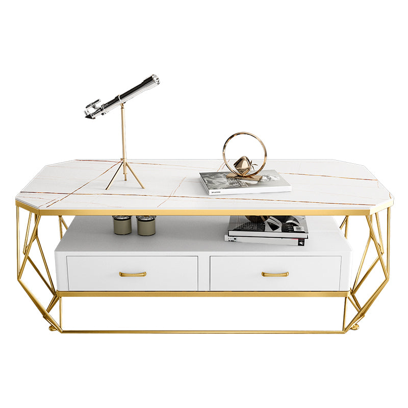 Glam Golden Frame Coffee Table with Storage Drawers Cocktail Table Clearhalo 'Coffee & Accent Tables' 'Coffee Tables' 'coffee_tables' 'furn' 'furn_coffee_tables' 'Furniture' 'Living Room Furniture' 5437270