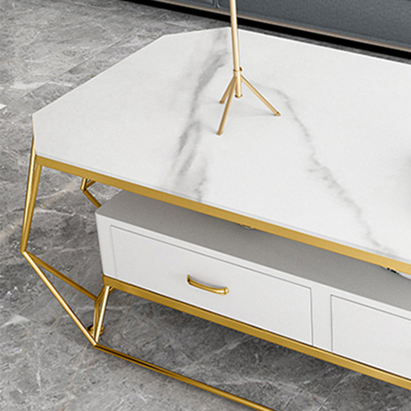 Glam Golden Frame Coffee Table with Storage Drawers Cocktail Table Clearhalo 'Coffee & Accent Tables' 'Coffee Tables' 'coffee_tables' 'furn' 'furn_coffee_tables' 'Furniture' 'Living Room Furniture' 5437274