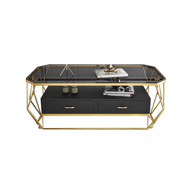 Glam Golden Frame Coffee Table with Storage Drawers Cocktail Table Clearhalo 'Coffee & Accent Tables' 'Coffee Tables' 'coffee_tables' 'furn' 'furn_coffee_tables' 'Furniture' 'Living Room Furniture' 5437275