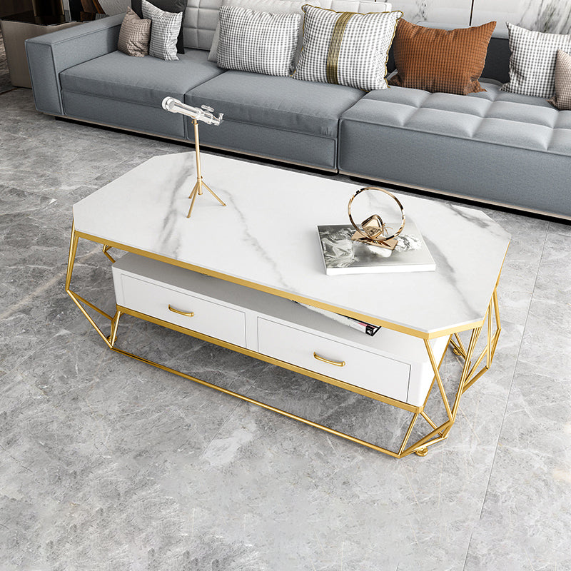 Glam Golden Frame Coffee Table with Storage Drawers Cocktail Table Clearhalo 'Coffee & Accent Tables' 'Coffee Tables' 'coffee_tables' 'furn' 'furn_coffee_tables' 'Furniture' 'Living Room Furniture' 5437276