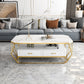 Glam Golden Frame Coffee Table with Storage Drawers Cocktail Table Stone White Gold Clearhalo 'Coffee & Accent Tables' 'Coffee Tables' 'coffee_tables' 'furn' 'furn_coffee_tables' 'Furniture' 'Living Room Furniture' 5437278