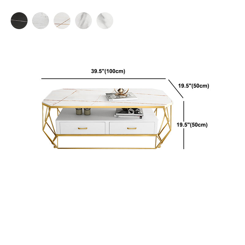 Glam Golden Frame Coffee Table with Storage Drawers Cocktail Table Clearhalo 'Coffee & Accent Tables' 'Coffee Tables' 'coffee_tables' 'furn' 'furn_coffee_tables' 'Furniture' 'Living Room Furniture' 5437282