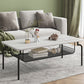 Glam Coffee Table with Slate Rectangle Top and 4 Legs Bunching Tables