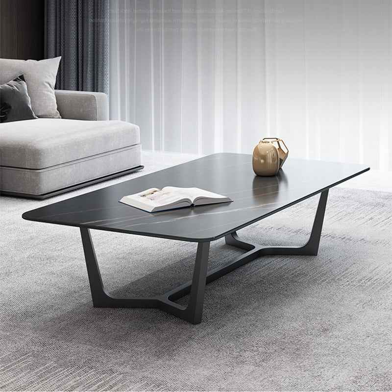 Glam Style Rectangular Slate with Trestle Base Black Foot Coffee Table