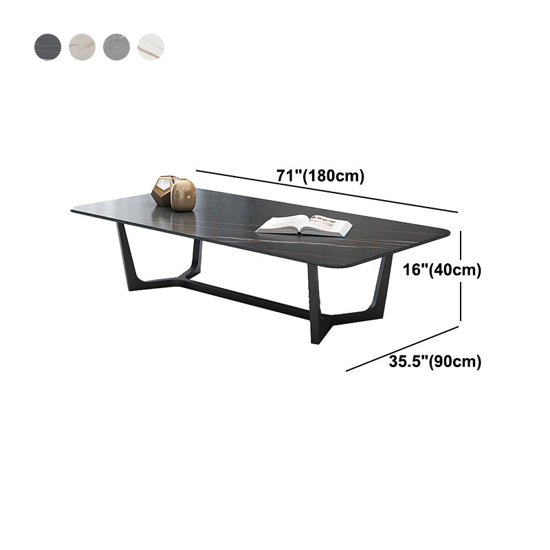 Glam Style Rectangular Slate with Trestle Base Black Foot Coffee Table