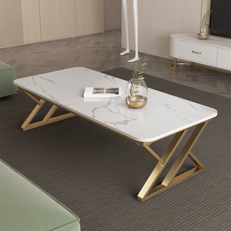 Luxurious 17.72" H Coffee Table in Grey/White Rectangular Stone Cocktail Table
