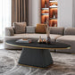 Elliptical Stone Coffee Table Pedestal 1 Single Cocktail Table - 17.72" H Black Black Gold Clearhalo 'Coffee & Accent Tables' 'Coffee Tables' 'coffee_tables' 'furn' 'furn_coffee_tables' 'Furniture' 'Living Room Furniture' 5437347