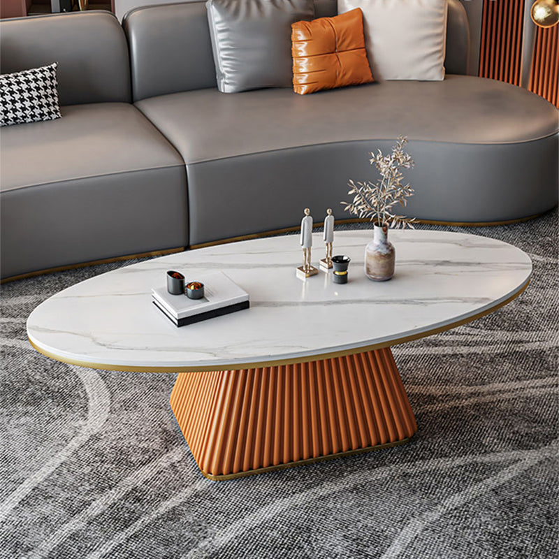 Elliptical Stone Coffee Table Pedestal 1 Single Cocktail Table - 17.72" H Clearhalo 'Coffee & Accent Tables' 'Coffee Tables' 'coffee_tables' 'furn' 'furn_coffee_tables' 'Furniture' 'Living Room Furniture' 5437350