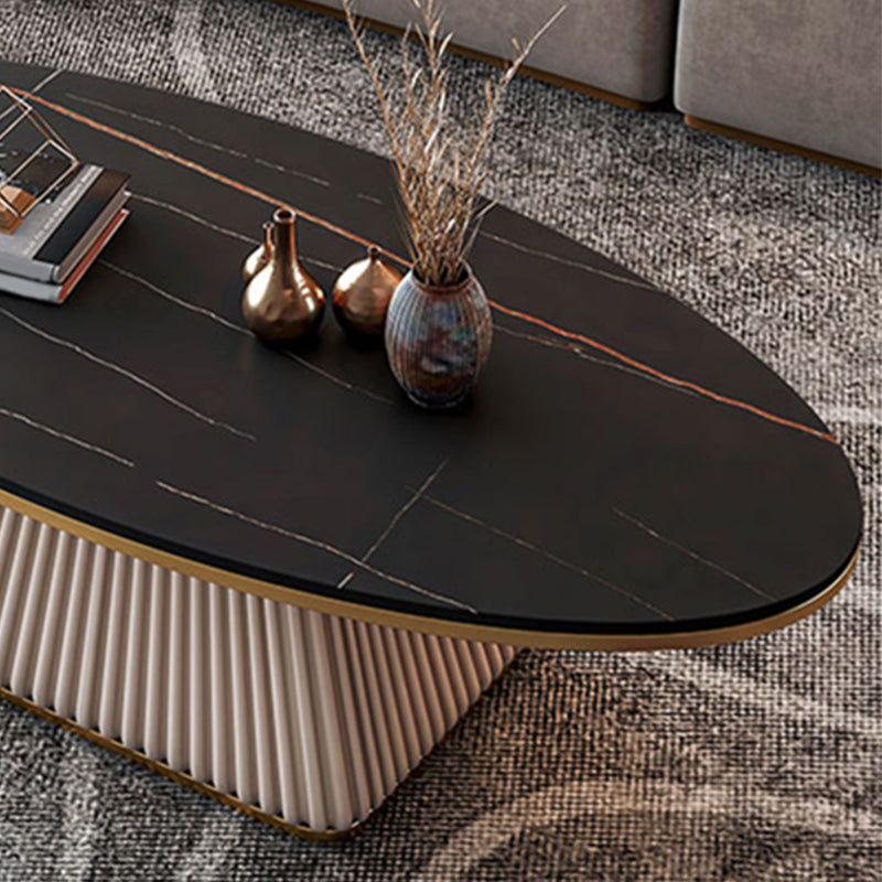 Elliptical Stone Coffee Table Pedestal 1 Single Cocktail Table - 17.72" H Clearhalo 'Coffee & Accent Tables' 'Coffee Tables' 'coffee_tables' 'furn' 'furn_coffee_tables' 'Furniture' 'Living Room Furniture' 5437355