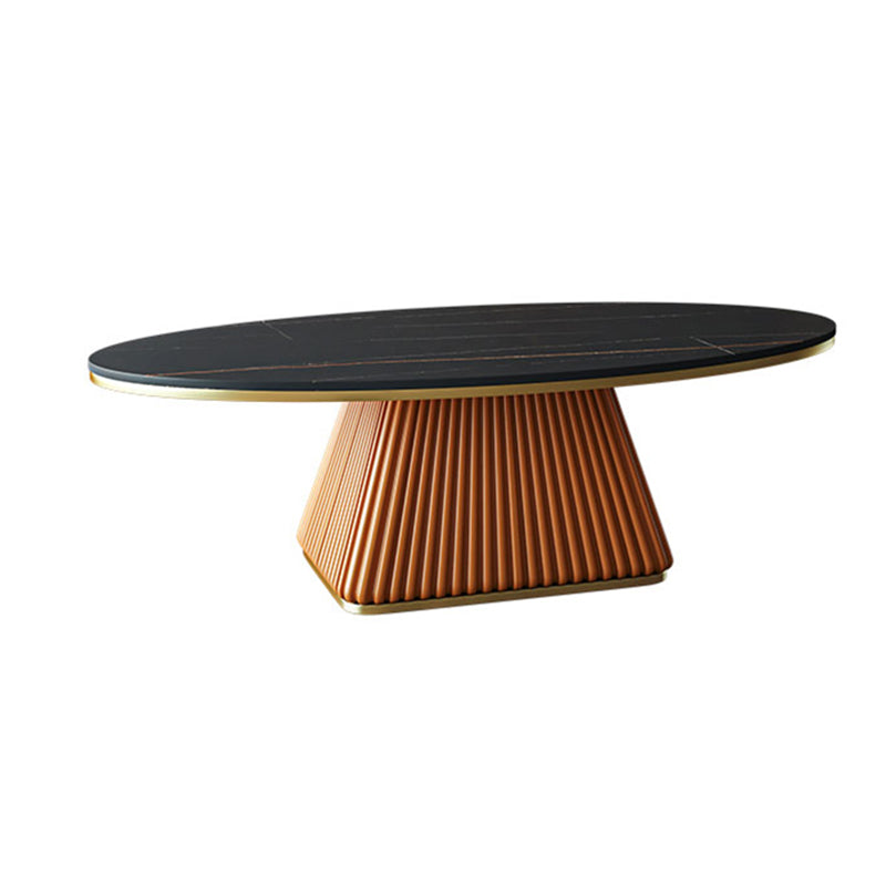 Elliptical Stone Coffee Table Pedestal 1 Single Cocktail Table - 17.72" H Clearhalo 'Coffee & Accent Tables' 'Coffee Tables' 'coffee_tables' 'furn' 'furn_coffee_tables' 'Furniture' 'Living Room Furniture' 5437356