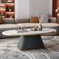 Elliptical Stone Coffee Table Pedestal 1 Single Cocktail Table - 17.72" H Black White Gold Clearhalo 'Coffee & Accent Tables' 'Coffee Tables' 'coffee_tables' 'furn' 'furn_coffee_tables' 'Furniture' 'Living Room Furniture' 5437358