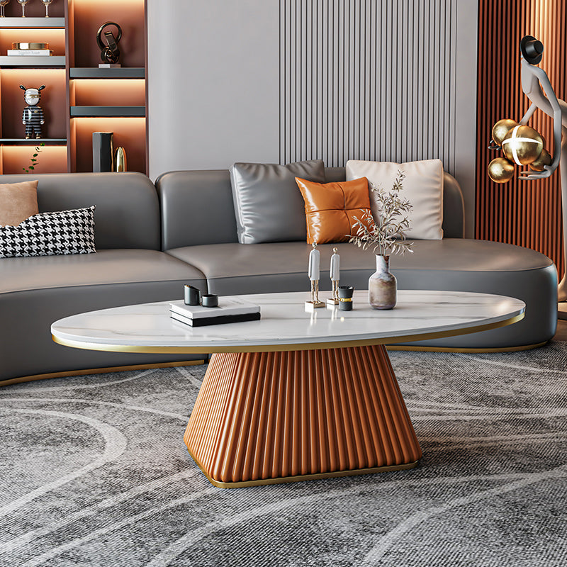 Elliptical Stone Coffee Table Pedestal 1 Single Cocktail Table - 17.72" H Orange White Grey Clearhalo 'Coffee & Accent Tables' 'Coffee Tables' 'coffee_tables' 'furn' 'furn_coffee_tables' 'Furniture' 'Living Room Furniture' 5437359