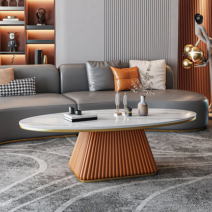 Elliptical Stone Coffee Table Pedestal 1 Single Cocktail Table - 17.72" H Orange White Grey Clearhalo 'Coffee & Accent Tables' 'Coffee Tables' 'coffee_tables' 'furn' 'furn_coffee_tables' 'Furniture' 'Living Room Furniture' 5437359