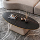 Elliptical Stone Coffee Table Pedestal 1 Single Cocktail Table - 17.72" H White Black Gold Clearhalo 'Coffee & Accent Tables' 'Coffee Tables' 'coffee_tables' 'furn' 'furn_coffee_tables' 'Furniture' 'Living Room Furniture' 5437361