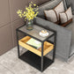 21.6" Tall Modern Rectangular Glass Top Side Table Iron Frame End Table with Shelves