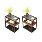 21.6" Tall Modern Rectangular Glass Top Side Table Iron Frame End Table with Shelves