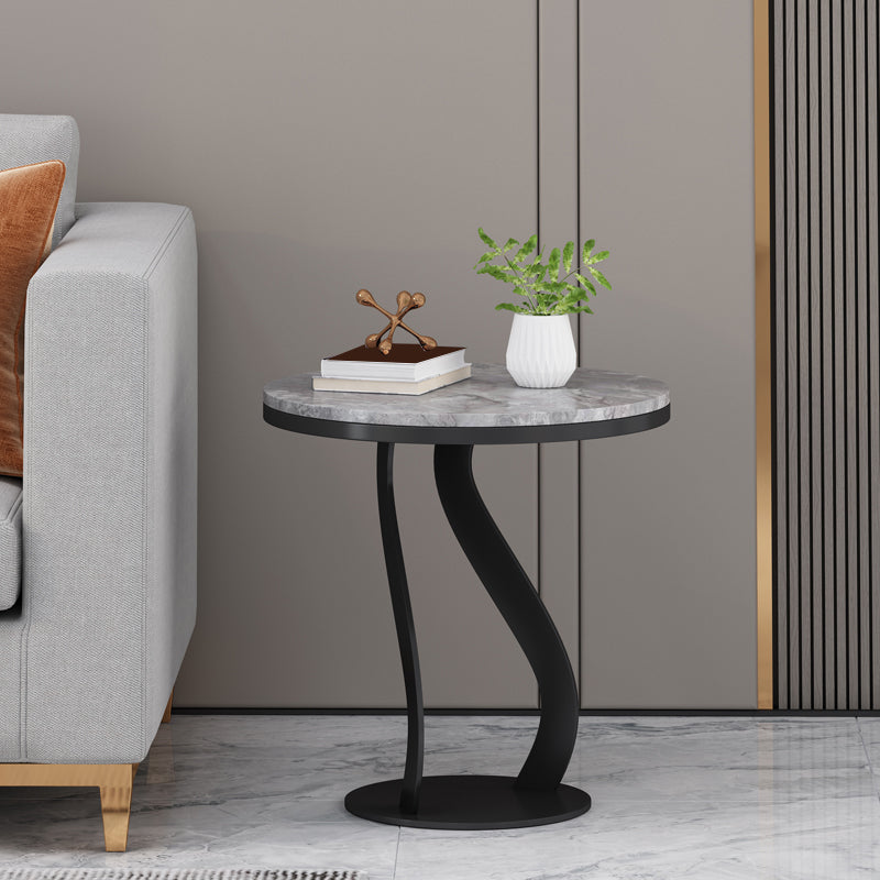 Modern Slate Round Side Table 19.6" Tall Iron Abstract End Table