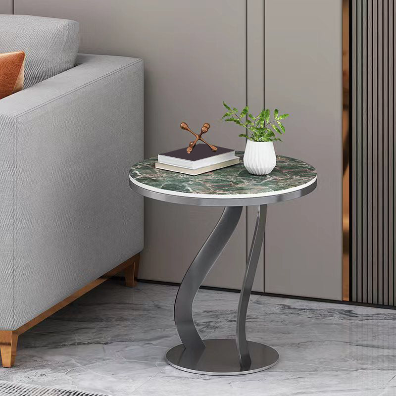Modern Slate Round Side Table 19.6" Tall Iron Abstract End Table