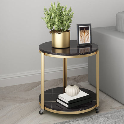 Modern 21.6" Tall Slate Round Side Table Metal Frame End Table with Shelf