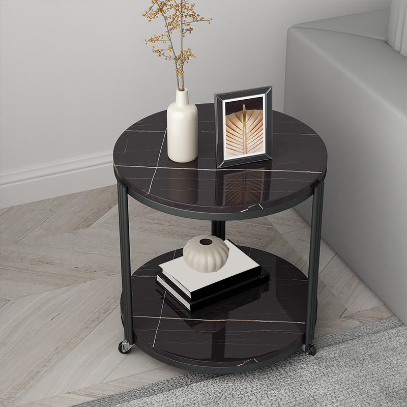 Modern 21.6" Tall Slate Round Side Table Metal Frame End Table with Shelf