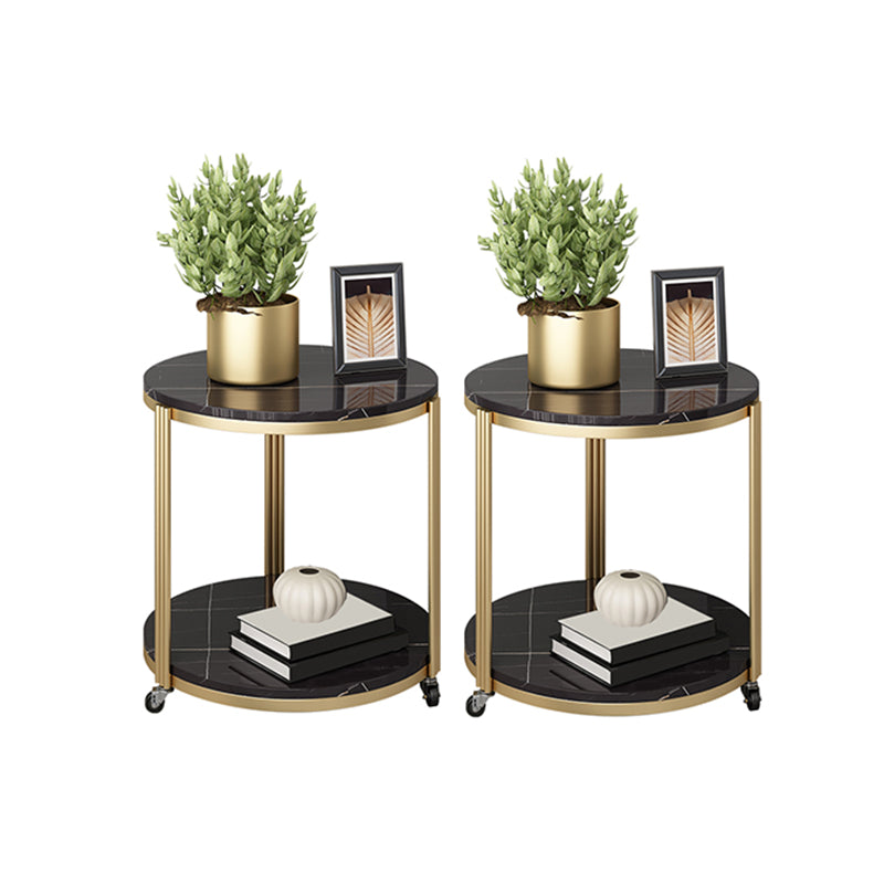 Modern 21.6" Tall Slate Round Side Table Metal Frame End Table with Shelf