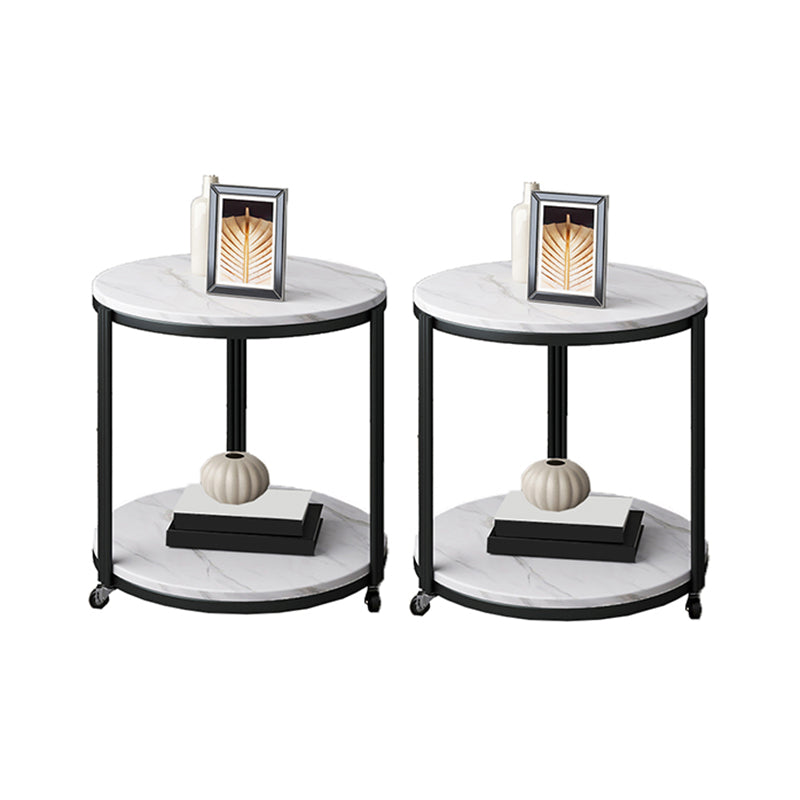 Modern 21.6" Tall Slate Round Side Table Metal Frame End Table with Shelf