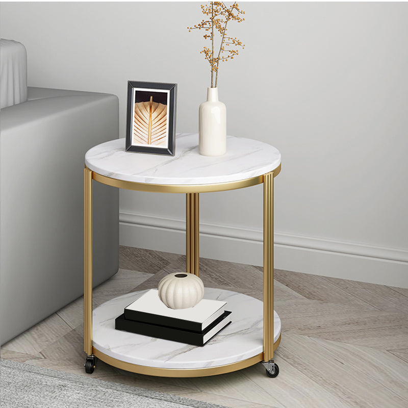 Modern 21.6" Tall Slate Round Side Table Metal Frame End Table with Shelf