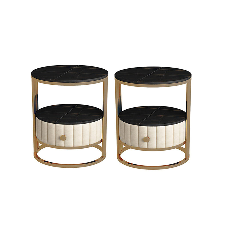 23.6" Tall Modern Slate Round Side Table Steel Frame End Table with Storage