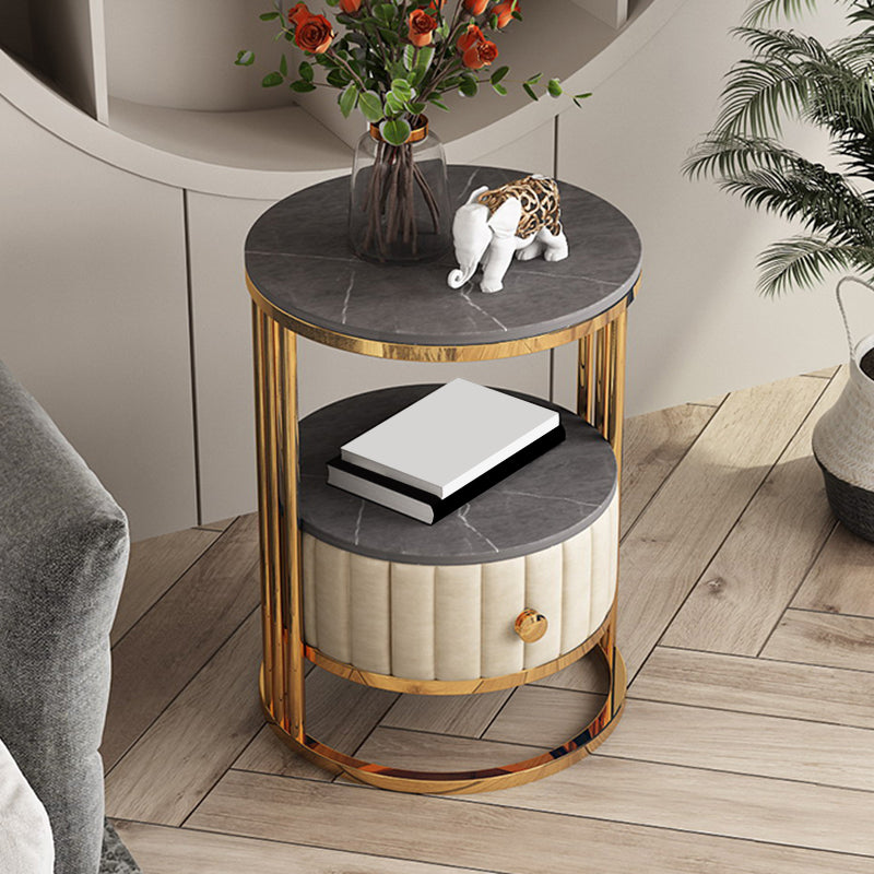 23.6" Tall Modern Slate Round Side Table Steel Frame End Table with Storage