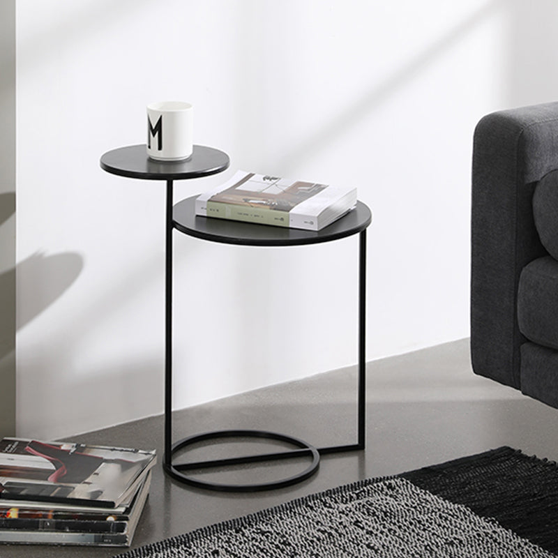 Mid-Century Modern Iron 2-Tier Side Table in Black and White Clearhalo 'Coffee & Accent Tables' 'End & Side Tables' 'end_side_tables' 'furn' 'furn_end_side_tables' 'Furniture' 'Living Room Furniture' 5437679