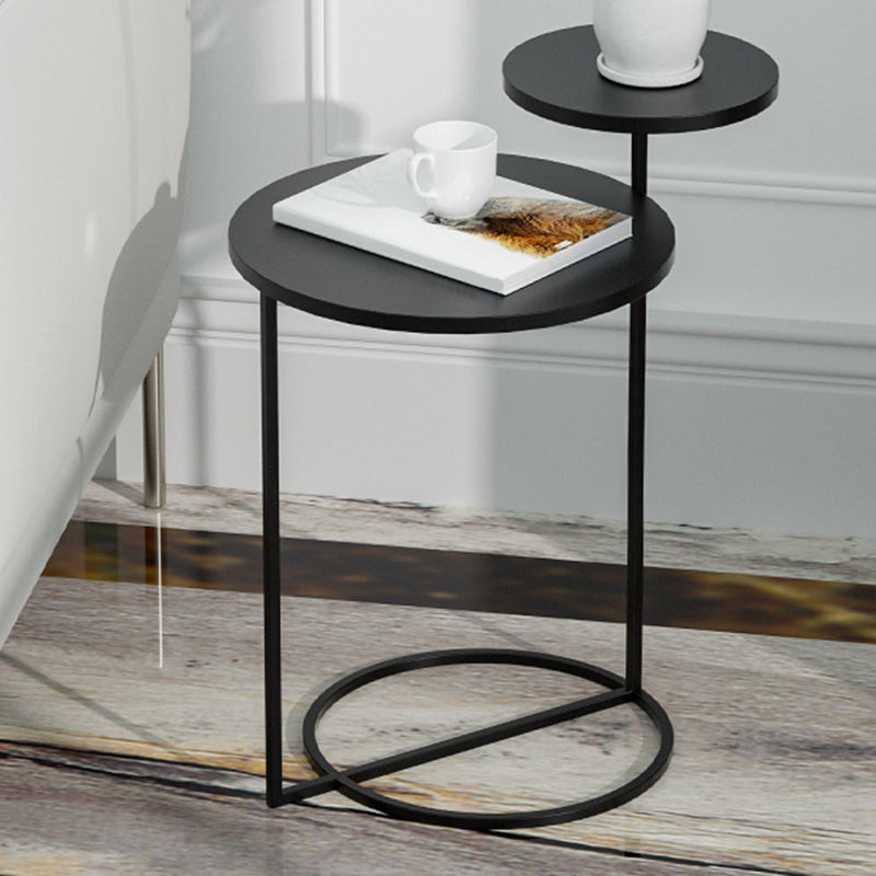 Mid-Century Modern Iron 2-Tier Side Table in Black and White Clearhalo 'Coffee & Accent Tables' 'End & Side Tables' 'end_side_tables' 'furn' 'furn_end_side_tables' 'Furniture' 'Living Room Furniture' 5437681