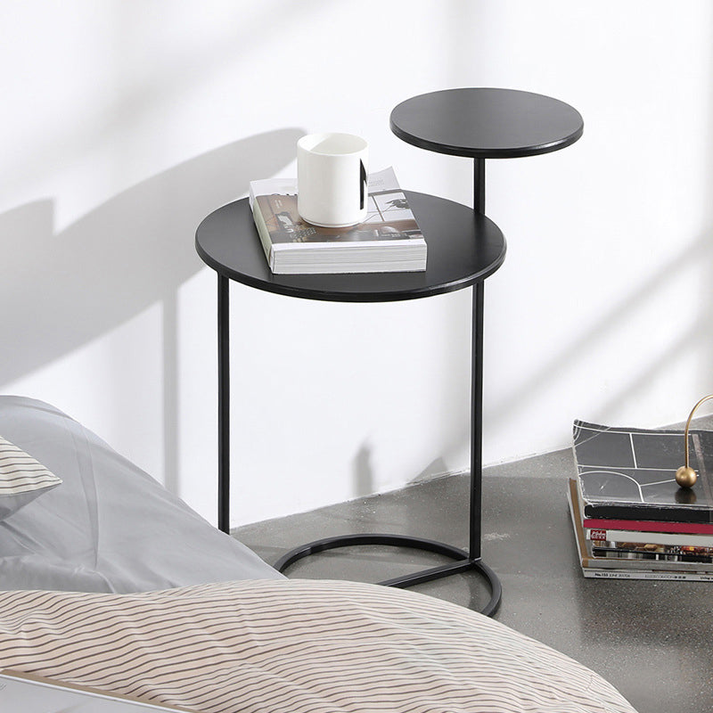 Mid-Century Modern Iron 2-Tier Side Table in Black and White Clearhalo 'Coffee & Accent Tables' 'End & Side Tables' 'end_side_tables' 'furn' 'furn_end_side_tables' 'Furniture' 'Living Room Furniture' 5437683