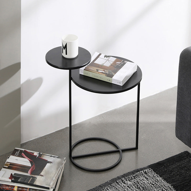 Mid-Century Modern Iron 2-Tier Side Table in Black and White 21"L x 16"W x 22"H Black Clearhalo 'Coffee & Accent Tables' 'End & Side Tables' 'end_side_tables' 'furn' 'furn_end_side_tables' 'Furniture' 'Living Room Furniture' 5437689