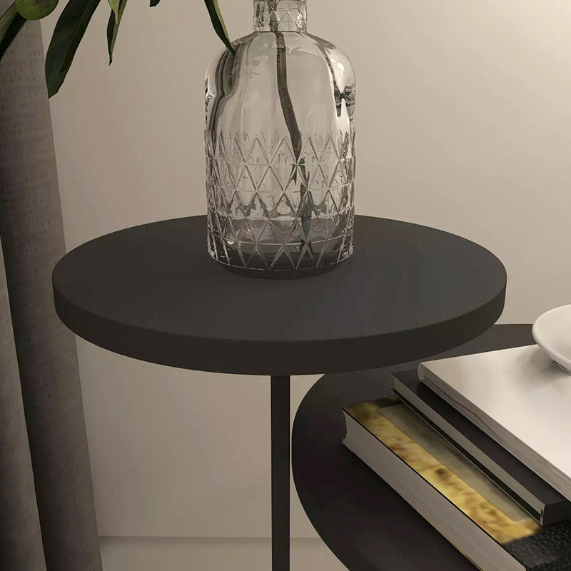 Mid-Century Modern Iron 2-Tier Side Table in Black and White Clearhalo 'Coffee & Accent Tables' 'End & Side Tables' 'end_side_tables' 'furn' 'furn_end_side_tables' 'Furniture' 'Living Room Furniture' 5437691